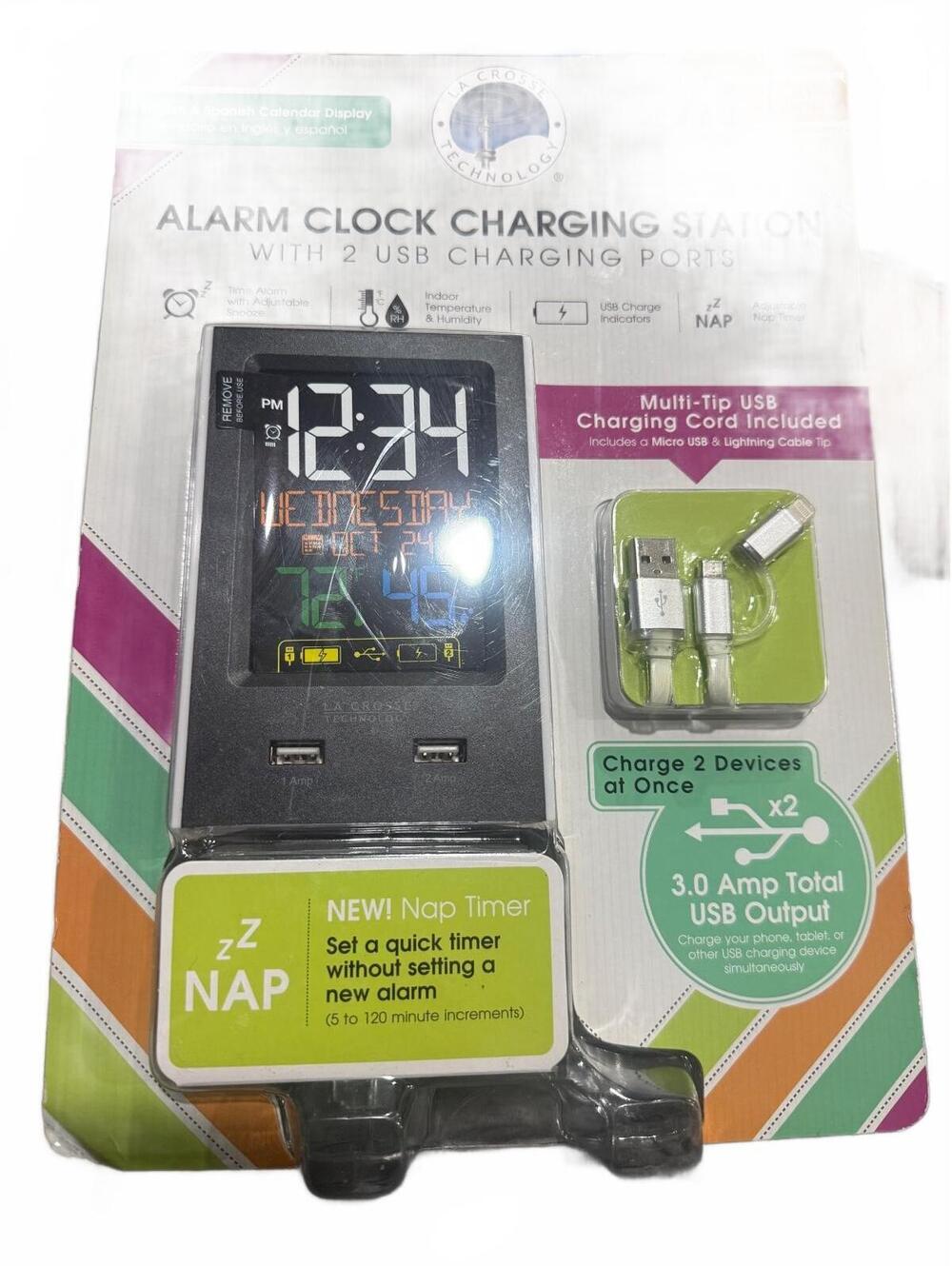 La Crosse Technology Alarm Clock Charging Station with 2 USB Charging Ports